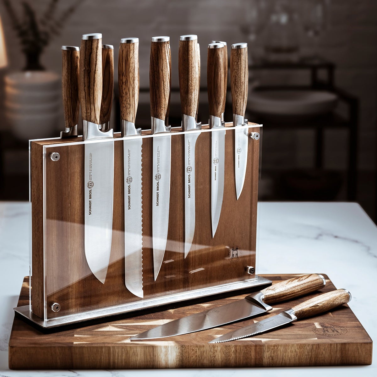 Schmidt Brothers Zebra Wood Knife Block Brown Set of 15 | The